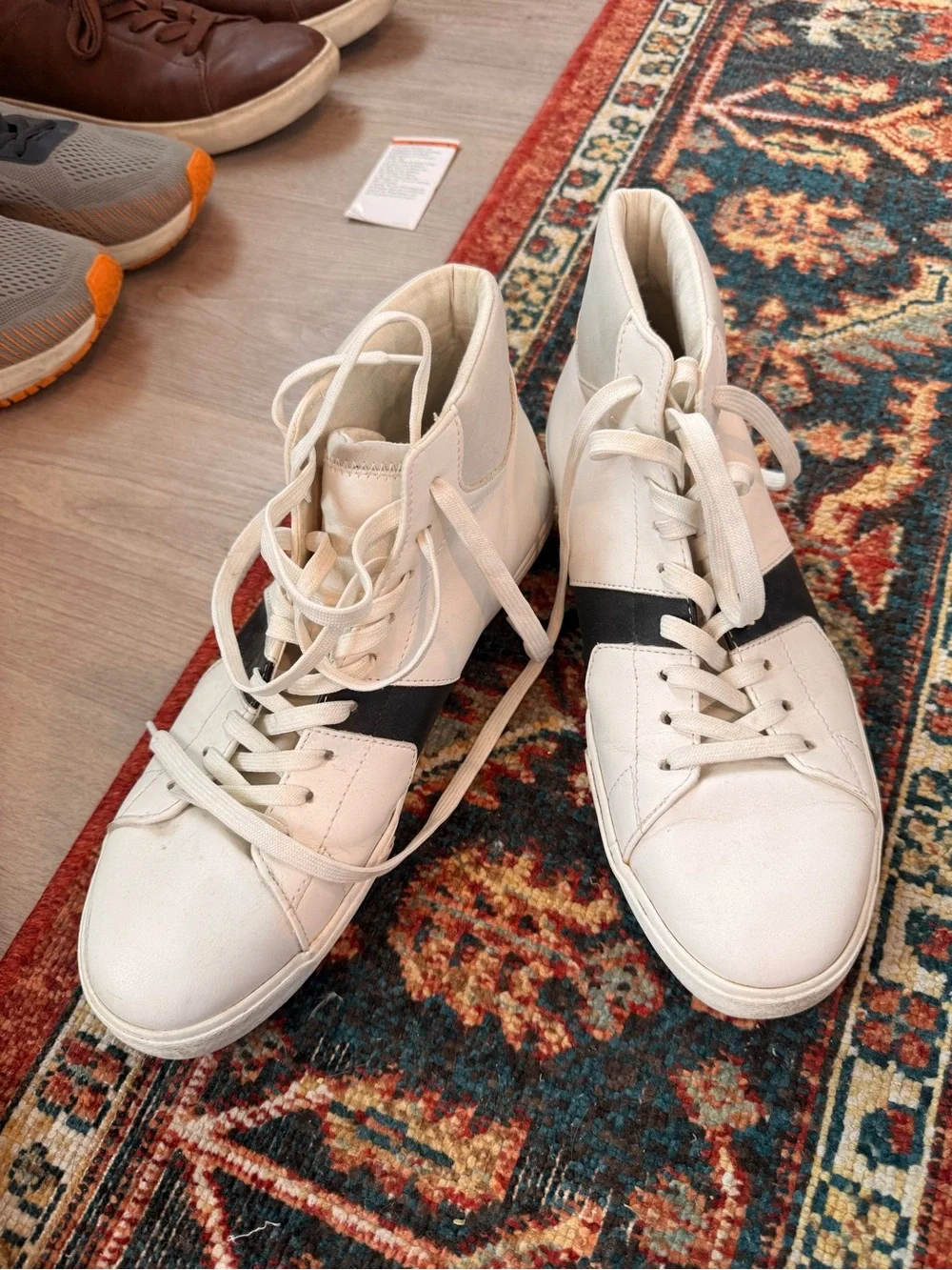 Zara White High-Top Sneakers with Black Stripe